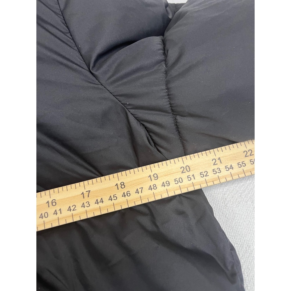 Black Hooded Puffer Jacket Faux Fur Lined Quilted Winter Coat Zip Snap Front - Picture 3 of 8